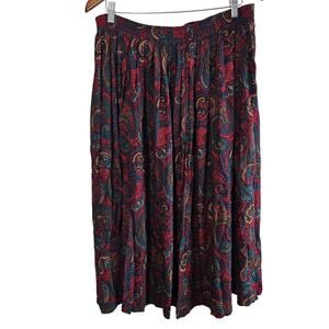 Vintage Kenneth Mitchell Skirt Womens 20W Midi Red Paisley 90s Retro Whimsygoth